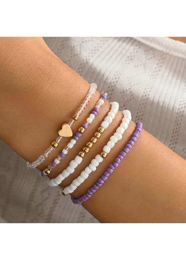 Modlily Light Purple Heart Seed Beads Bracelets - One Size