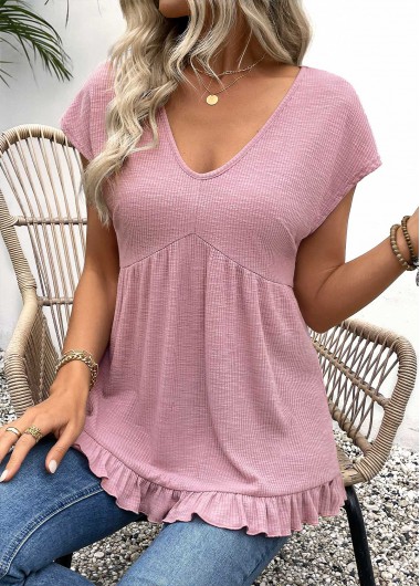 Modlily Light Purple Short Sleeve V Neck T Shirt - M