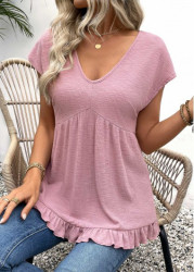Modlily Light Purple Short Sleeve V Neck T Shirt - M