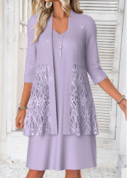 Modlily Light Purple Tummy Coverage 3/4 Sleeve Dress and Cardigan - M
