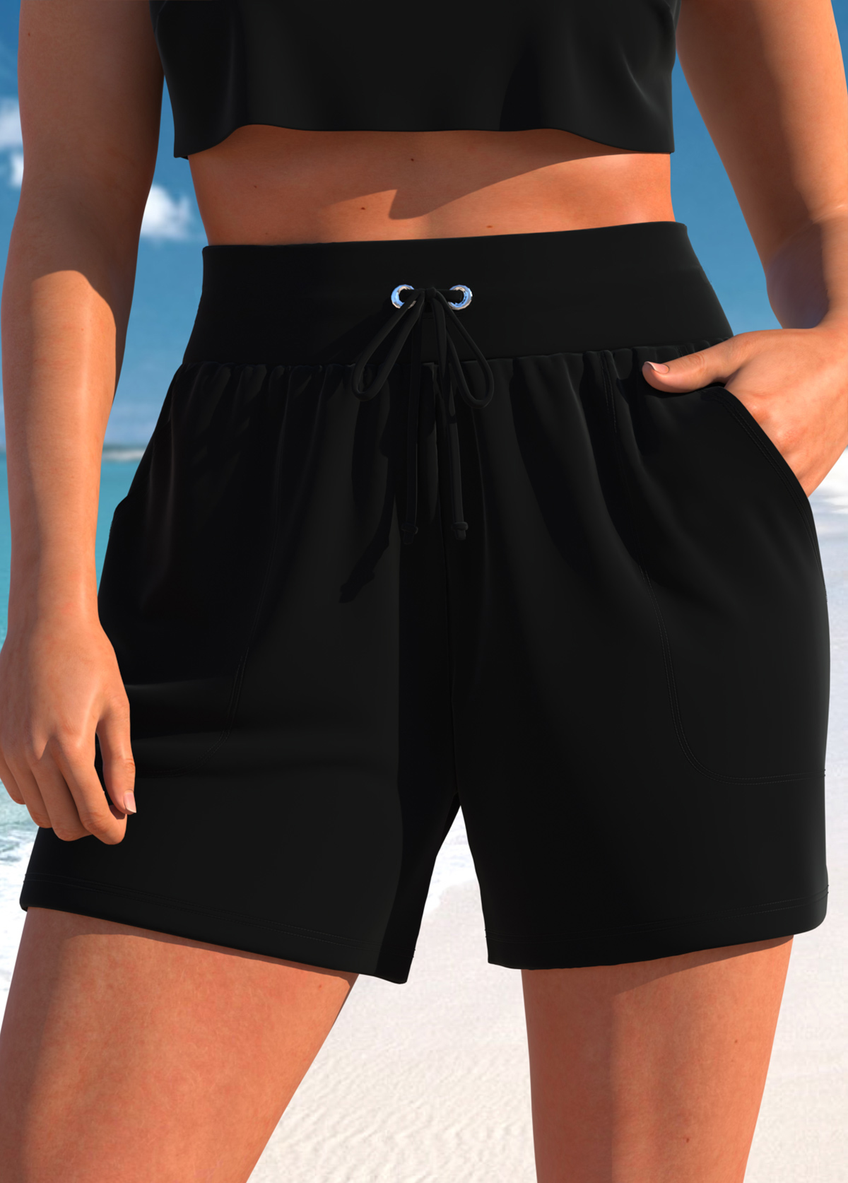Modlily Light Weight High Waisted Black Beach Shorts - S
