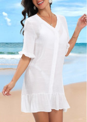 Modlily Lightweight White Button Up Cover Up - S