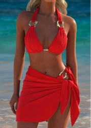 Modlily Low Waisted Tie Red Bikini Set - M