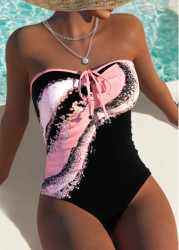 Modlily Marble Print Black One Piece Swimwear - S