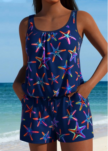Modlily Marine Life Print Navy One Piece Swimwear - S