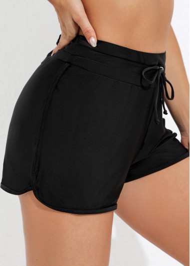 Modlily Mid Waist Drawstring Detail Black Swim Shorts - S