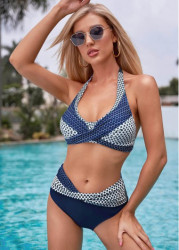 Modlily Mid Waist Polka Dot Tie Back Bikini Set - 2XL