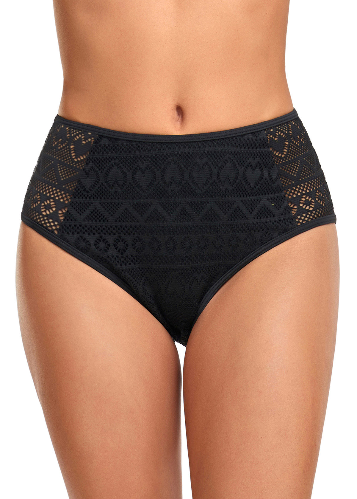 Modlily Mid Waisted Black Lace Stitching Bikini Bottom - XXL