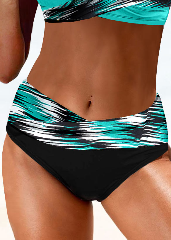 Modlily Mid Waisted Dazzle Colorful Print Black Bikini Bottom - XXL