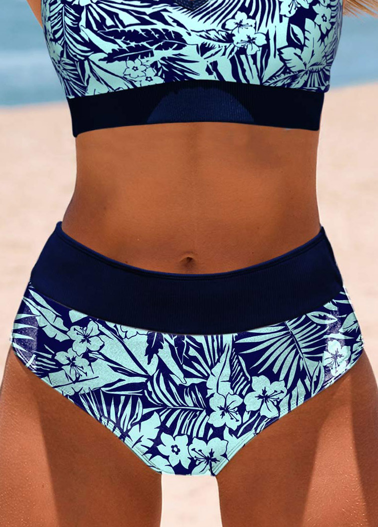 Modlily Mid Waisted Floral Print Cyan Bikini Bottom - XXL