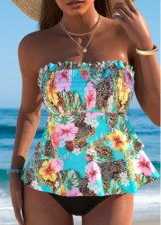 Modlily Mid Waisted Floral Print Multi Color Tankini Set - L