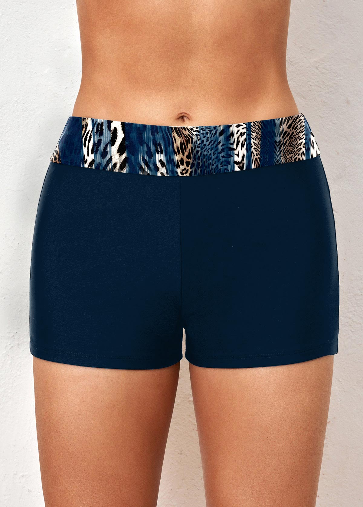 Modlily Mid Waisted Plus Size Navy Leopard Swim Shorts - 3X