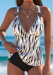 Modlily Mid Waisted Tie Dye Print White Tankini Set - S