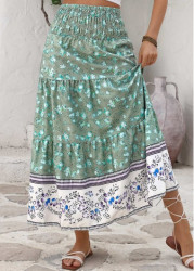 Modlily Mint Green Ditsy Floral Print A Line Maxi Skirt - 3XL