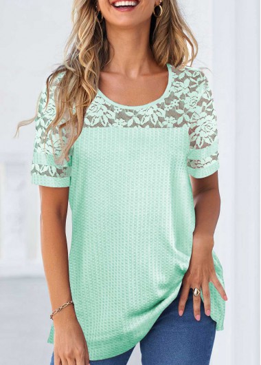 Modlily Mint Green Lace Short Sleeve T Shirt - S