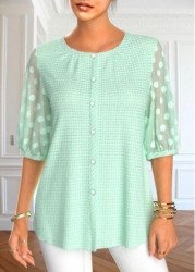 Modlily Mint Green Mesh Half Sleeve Round Neck Blouse - S