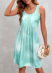 Modlily Mint Green Pleated Ombre A Line Dress - XXL