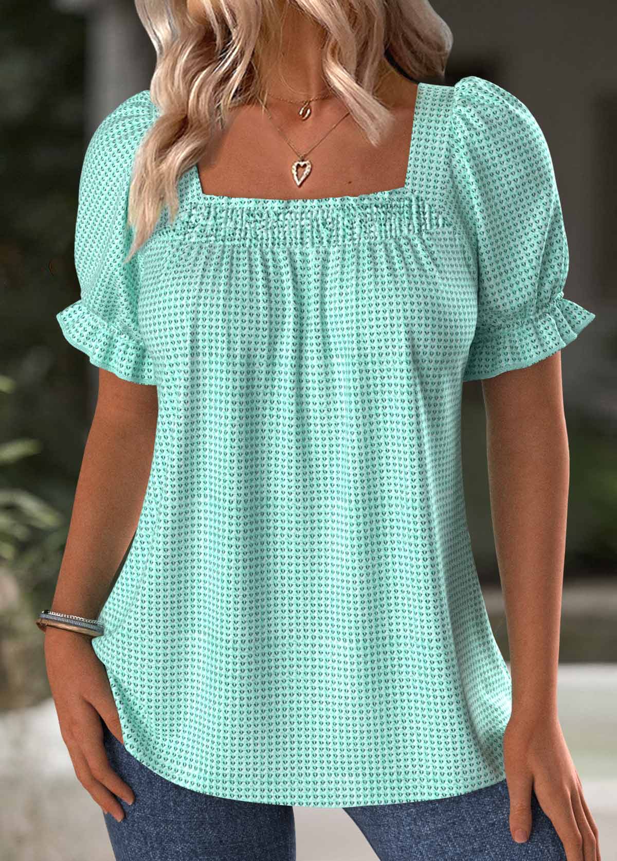 Modlily Mint Green Short Sleeve Square Neck T Shirt - XXL