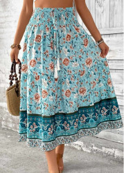 Modlily Mint Green Tribal Print A Line Elastic Waist Skirt - 2XL