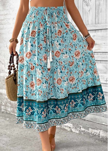 Modlily Mint Green Tribal Print A Line Elastic Waist Skirt - 2XL