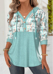 Modlily Mint Green Tummy Coverage Geometric Print Long Sleeve Hoodie - M