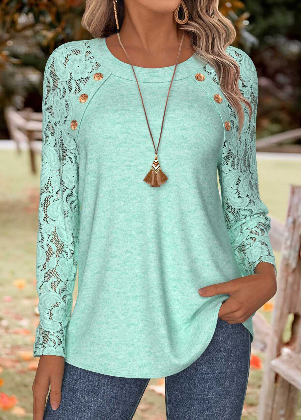 Modlily Mint Green Tummy Coverage Long Sleeve T Shirt - S