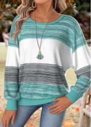 Modlily Mint Green Tummy Coverage Striped Long Sleeve T Shirt - S