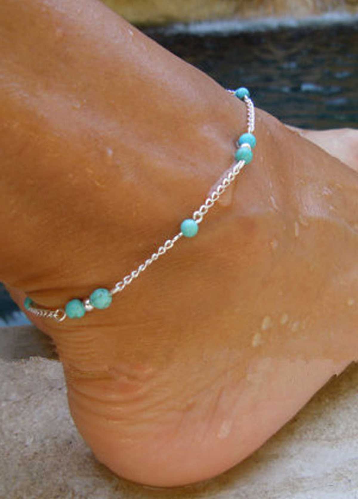 Modlily Mint Green Turquoise Beaded Alloy Anklet - One Size
