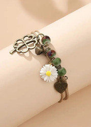 Modlily Multi Color Asymmetrical Daisy Charm Bracelet - One Size