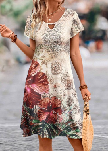 Modlily Multi Color Cut Out Floral Print A Line Dress - M