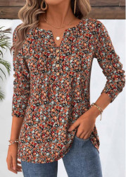 Modlily Multi Color Ditsy Floral Print Long Sleeve T Shirt - S