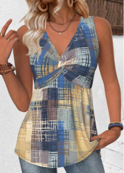 Modlily Multi Color Geometric Print Sleeveless V Neck Tank Top - M