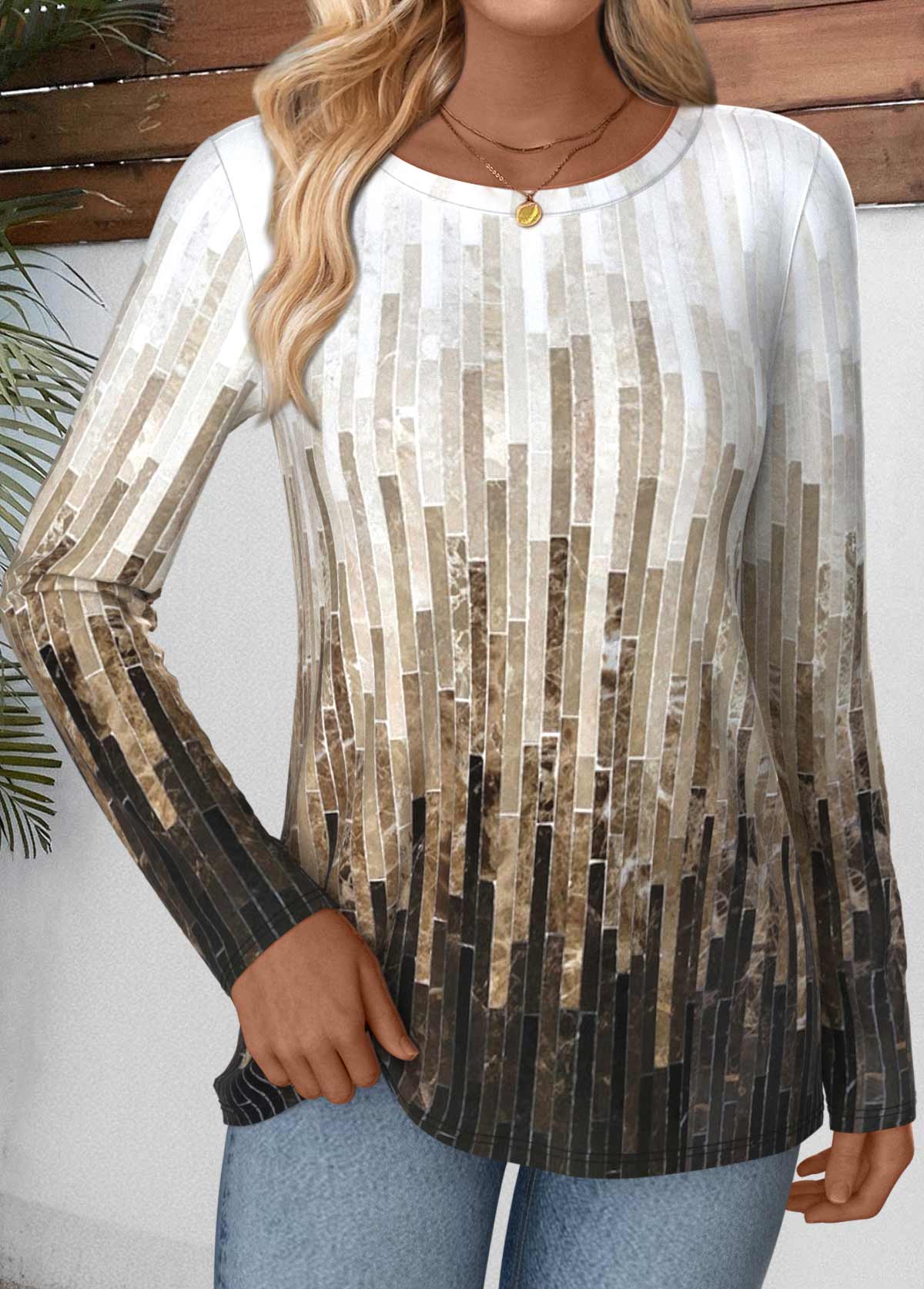 Modlily Multi Color Geometric Print V Neck T Shirt - S