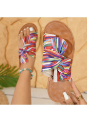 Modlily Multi Color Graffiti Print Toe Post Falt - 36
