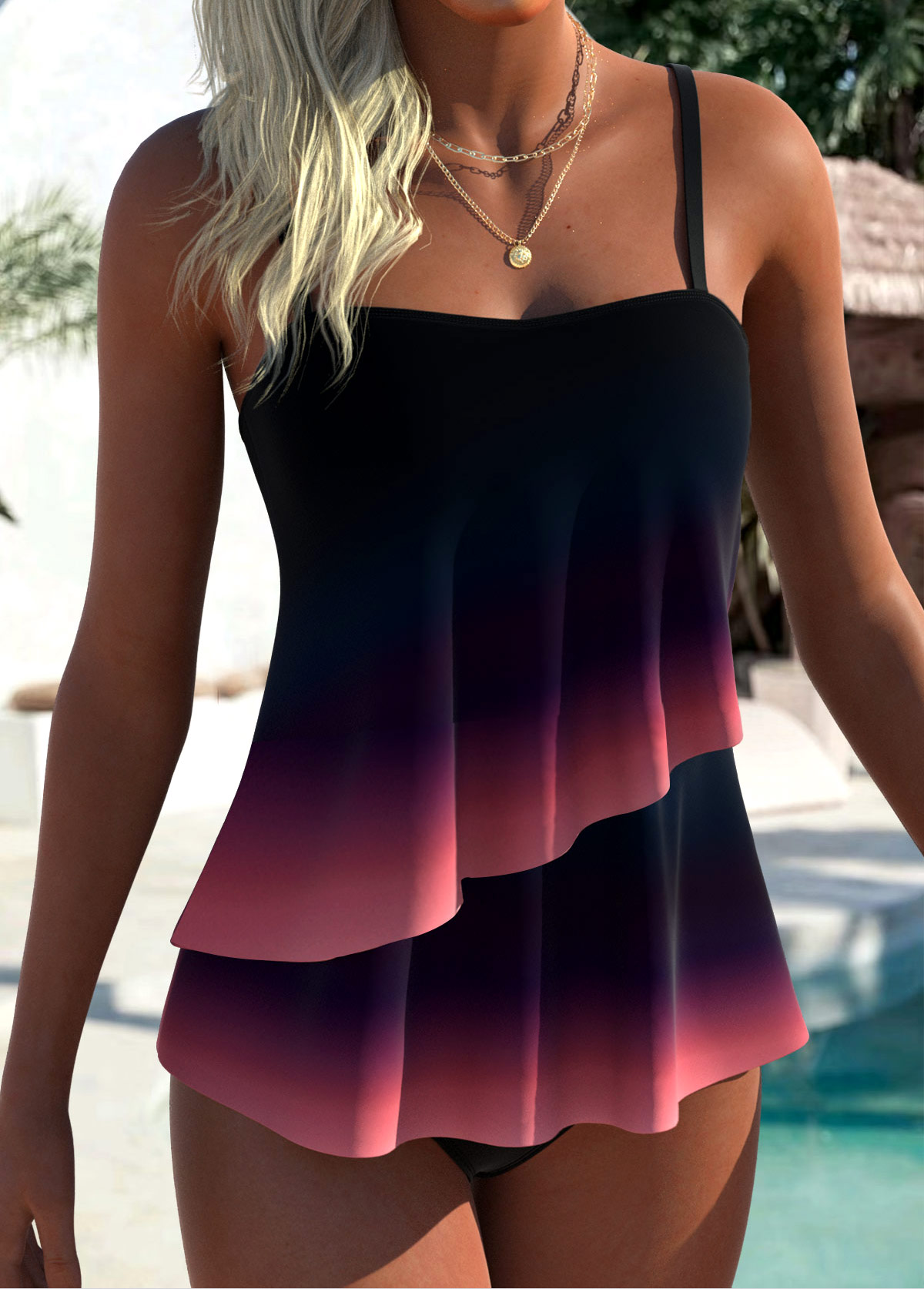 Modlily Multi Color Layered Ombre Tankini Top - S