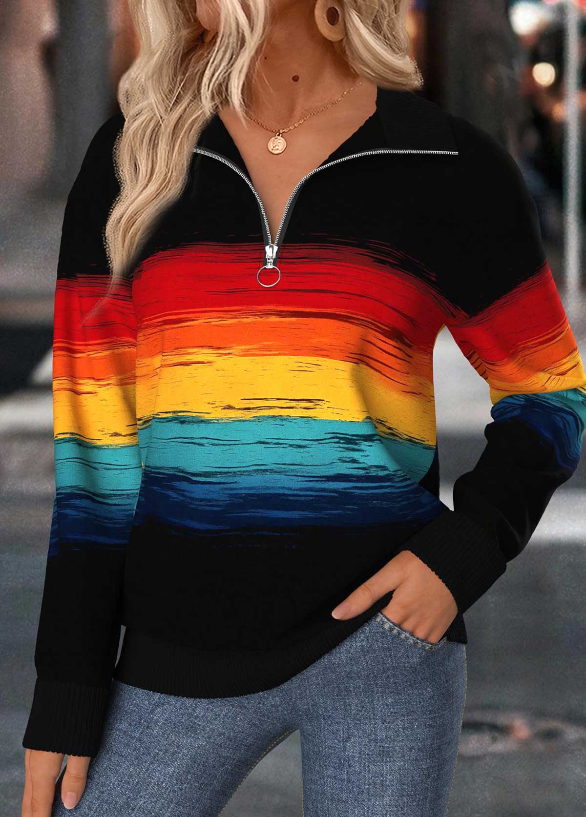 Modlily Multi Color Long Sleeve Turn Down Collar Sweatshirt - M