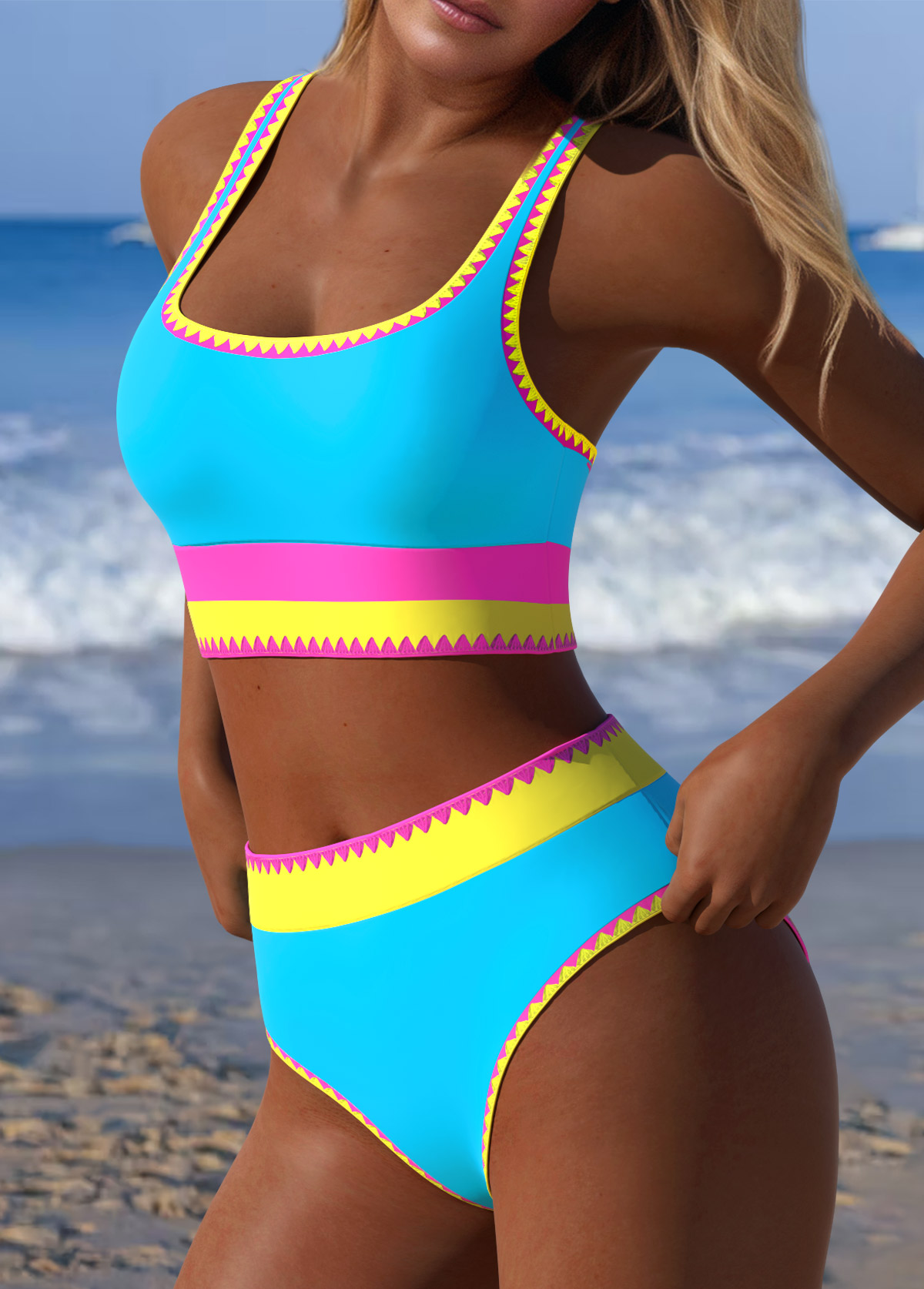 Modlily Multi Color Mid Waisted Bikini Set - L