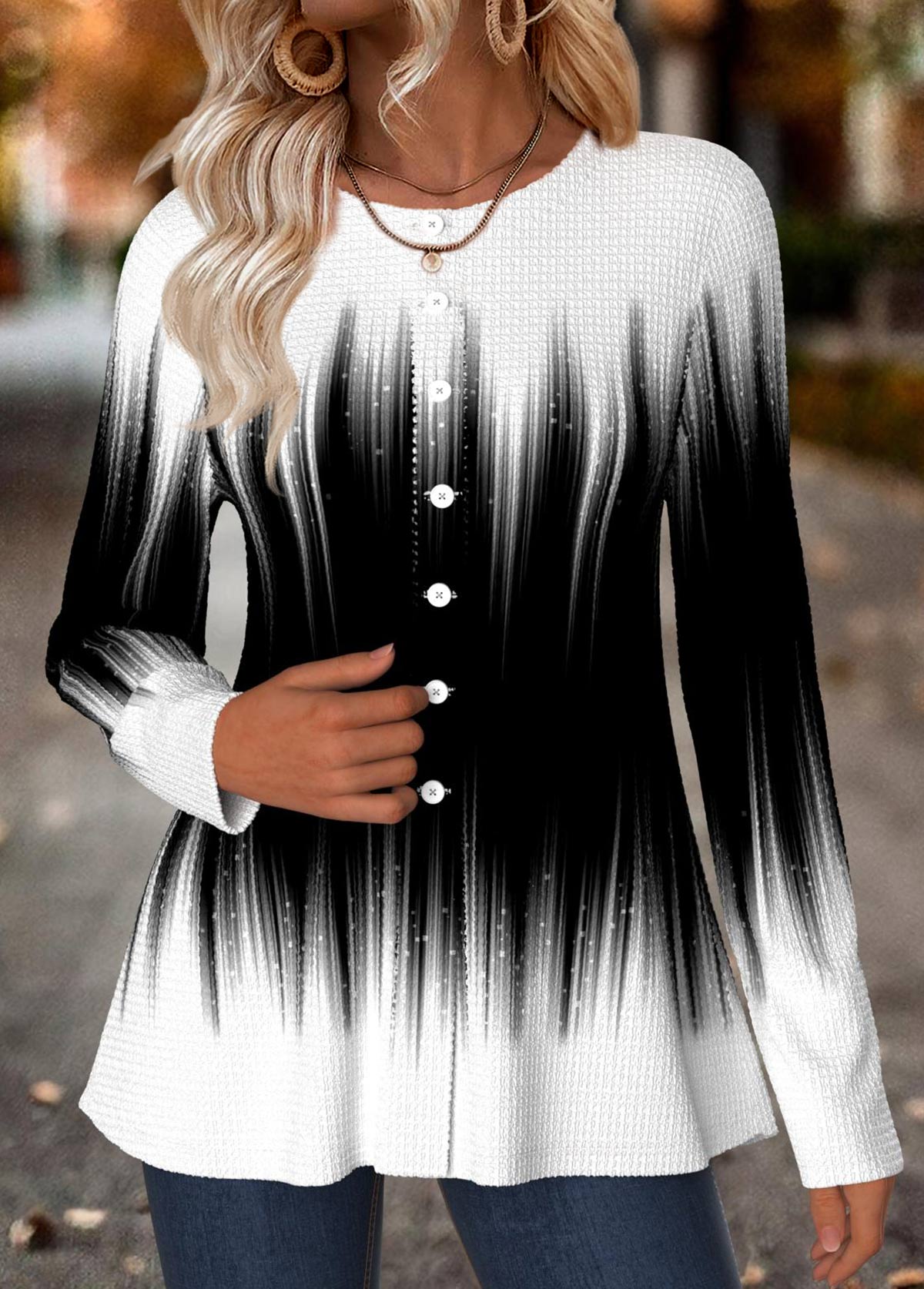 Modlily Multi Color Ombre Long Sleeve Round Neck T Shirt - XXL