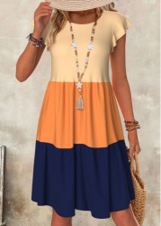 Modlily Multi Color Patchwork A Line Short Sleeve Dress - S