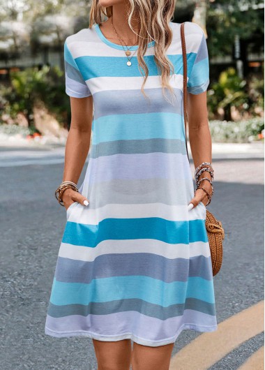 Modlily Multi Color Pocket Striped H Shape Dress - L