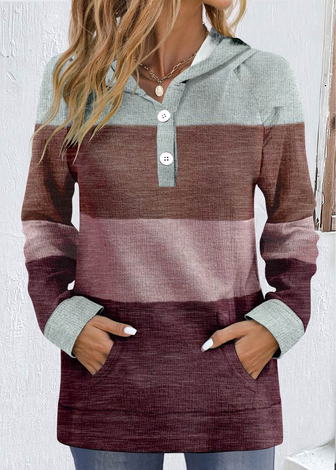 Modlily Multi Color Pocket Striped Long Sleeve Hoodie - XL