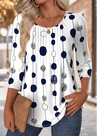 Modlily Multi Color Polka Dot 3/4 Sleeve T Shirt - M