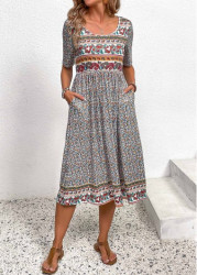 Modlily Multi Color Ruched Ditsy Floral Print Short Sleeve Dress - M
