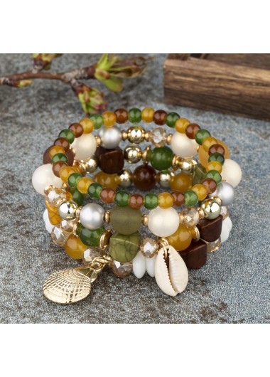 Modlily Multi Color Shell Glass Bracelet Set - One Size