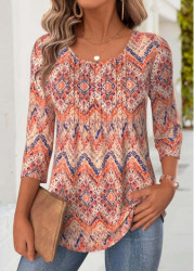 Modlily Multi Color Tribal Print 3/4 Sleeve T Shirt - M