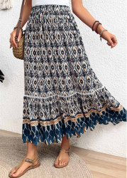 Modlily Multi Color Tribal Print A Line Elastic Waist Skirt - L