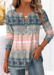 Modlily Multi Color Tribal Print Long Sleeve T Shirt - S