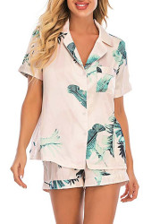 Modlily Multi Color Tropical Plants Print Lounge Top and Shorts - 2XL