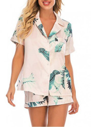 Modlily Multi Color Tropical Plants Print Lounge Top and Shorts - M