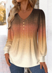 Modlily Multi Color Tuck Stitch Ombre Long Sleeve T Shirt - M